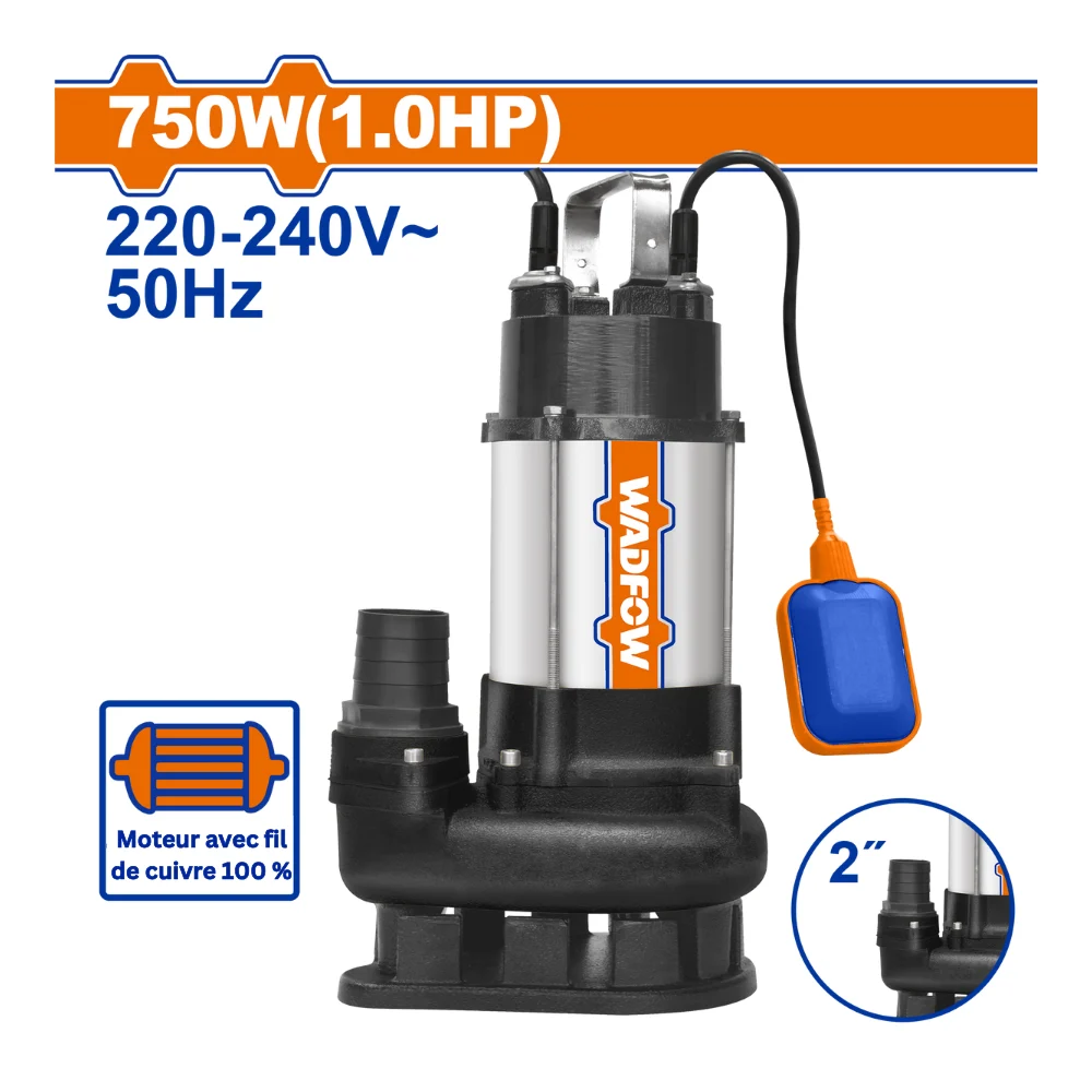 WADFOW Pompe submersible eaux usées en acier 750W 1HP 300 L/min