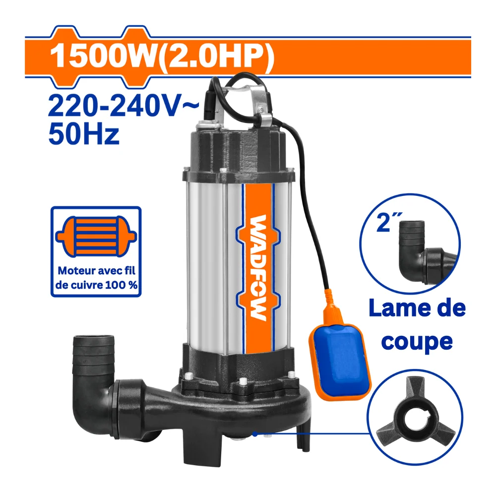 WADFOW Pompe submersible eaux usées en acier 1500W 2HP 350 L/min