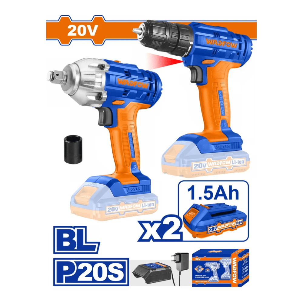 WADFOW Ensemble de perceuse et boulonneuse sans fil 20V