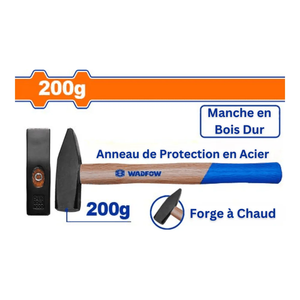 WADFOW Marteau de machiniste 200g manche en bois