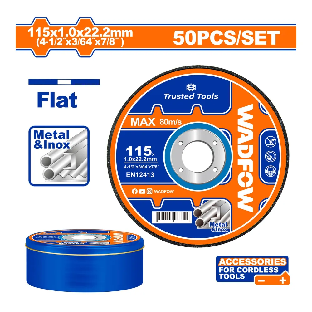 WADFOW Jeu de 50 disques a couper métal 115 x 1 x 22.2mm (4-1/2″)