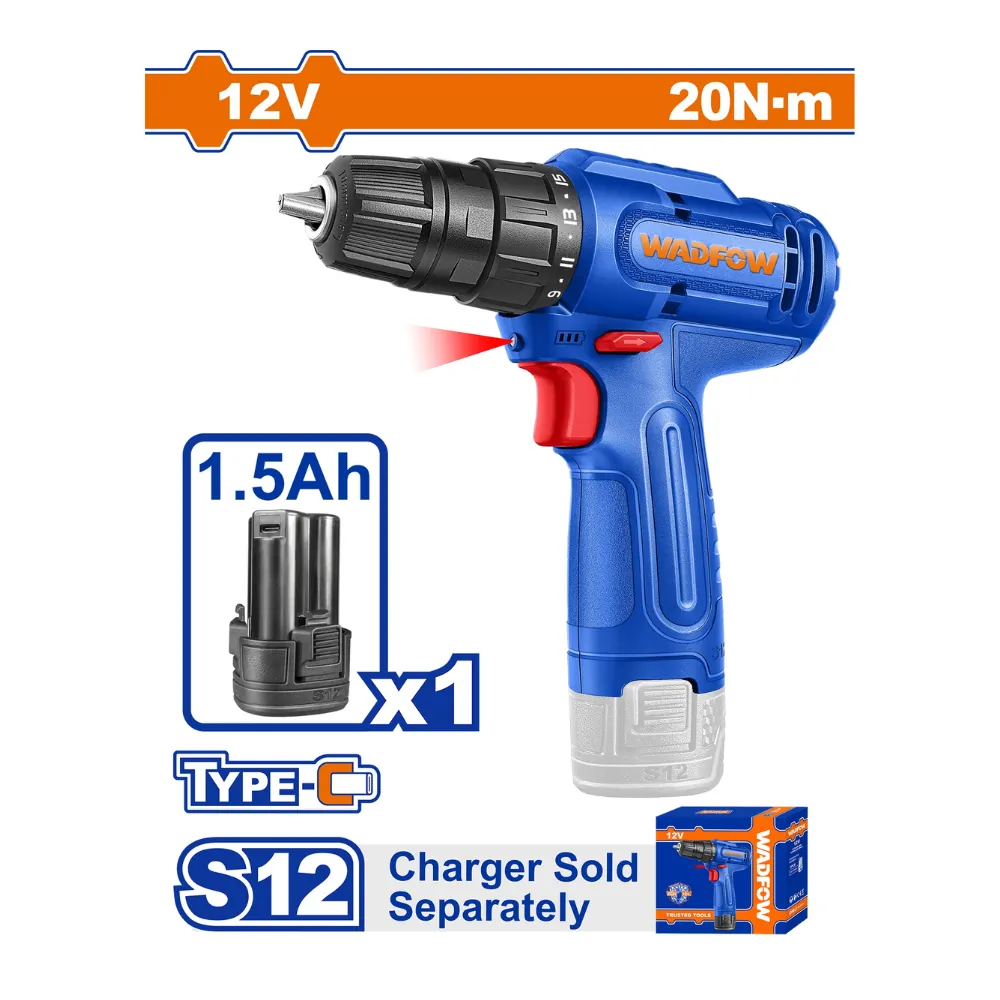 WADFOW Perceuse visseuse sans fil 12V 20Nm avec 1 batterie
