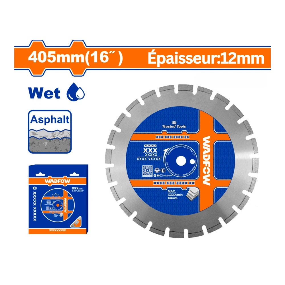 WADFOW Disque diamant asphalte 405mm (16″) pour scie à sol WQF2A16