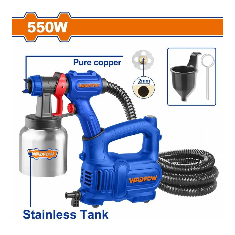WADFOW Pistolet à peinture 550W réservoir inox 800ml