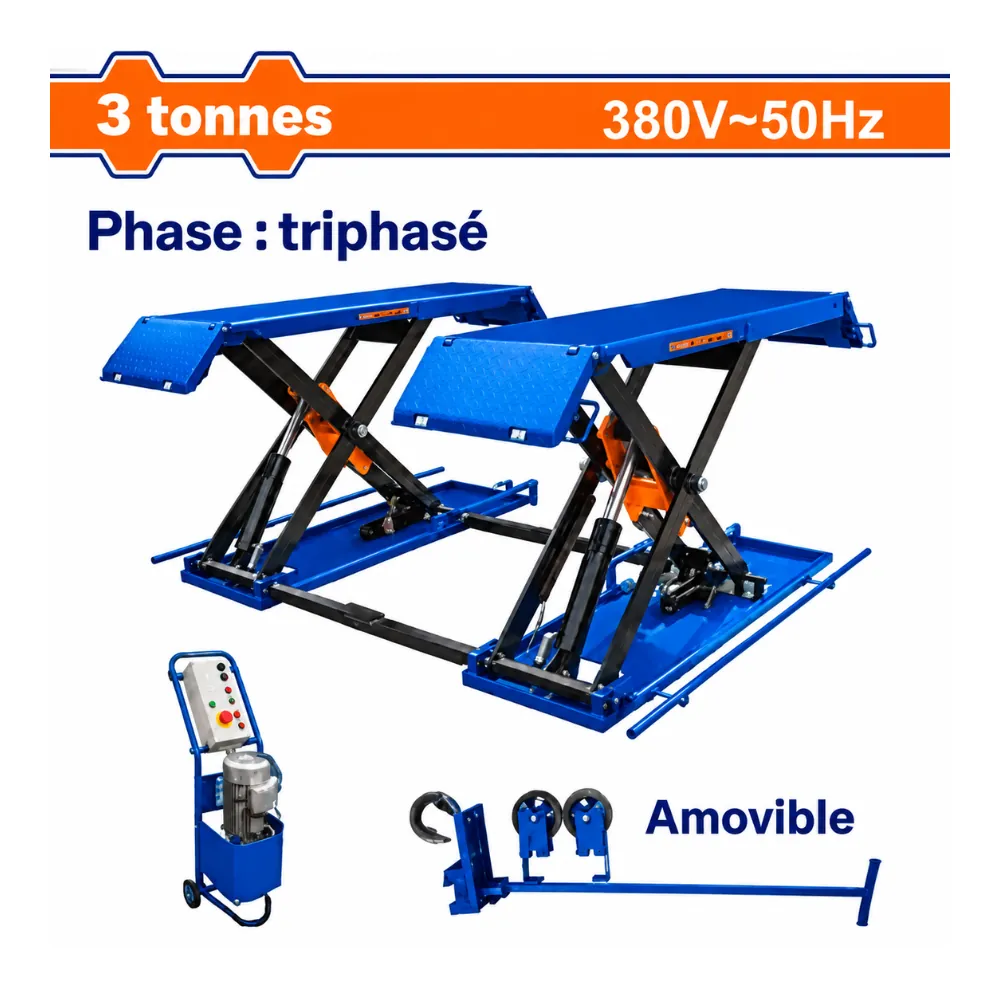 WADFOW Pont élévateur à ciseaux mobile mi-hauteur 3 tonnes triphasé 2.2kW 380V