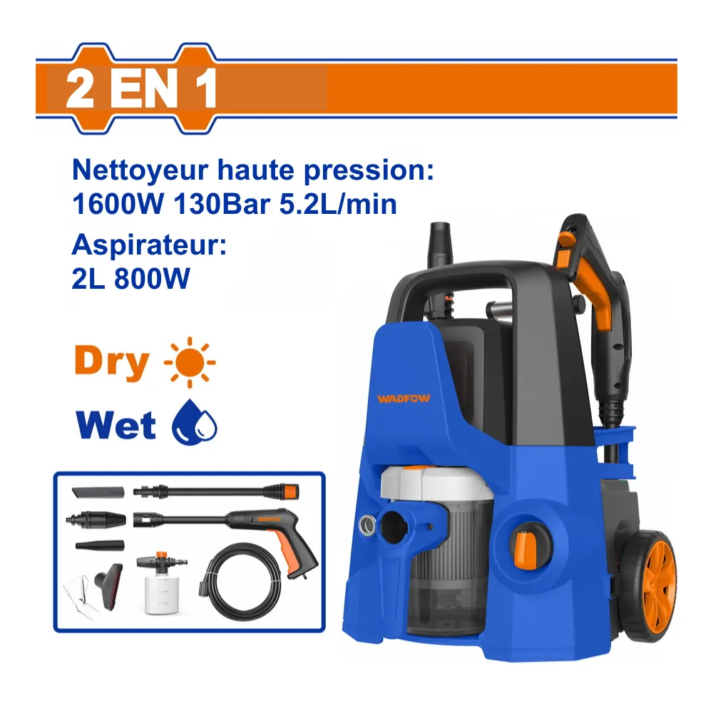 WADFOW Nettoyeur haute pression 1600W et aspirateur 800W 2L 2 en 1