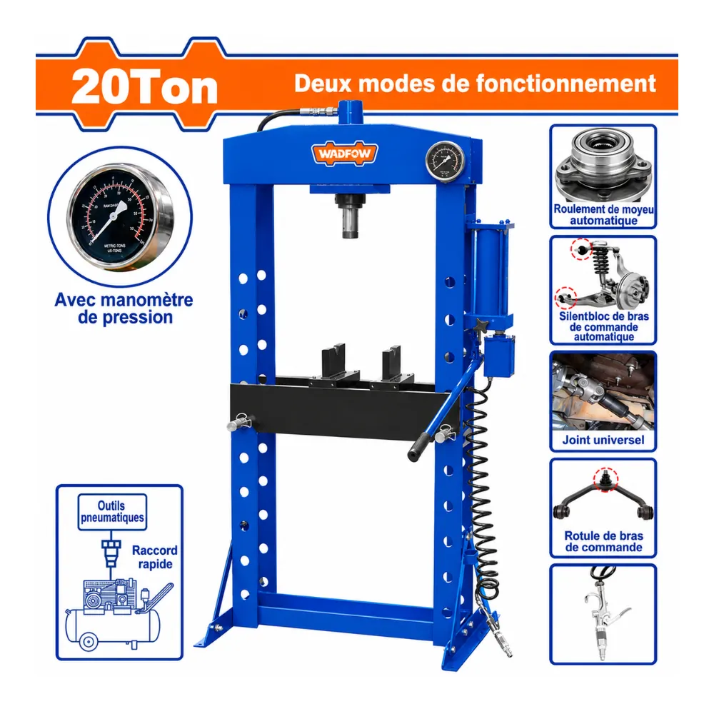 WADFOW Presse hydraulique 20 tonnes pompe manuelle par levier et pneumatique