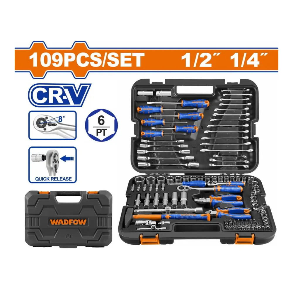 WADFOW Coffret d’outils mécanique 109 pcs 1/2″ – 1/4″