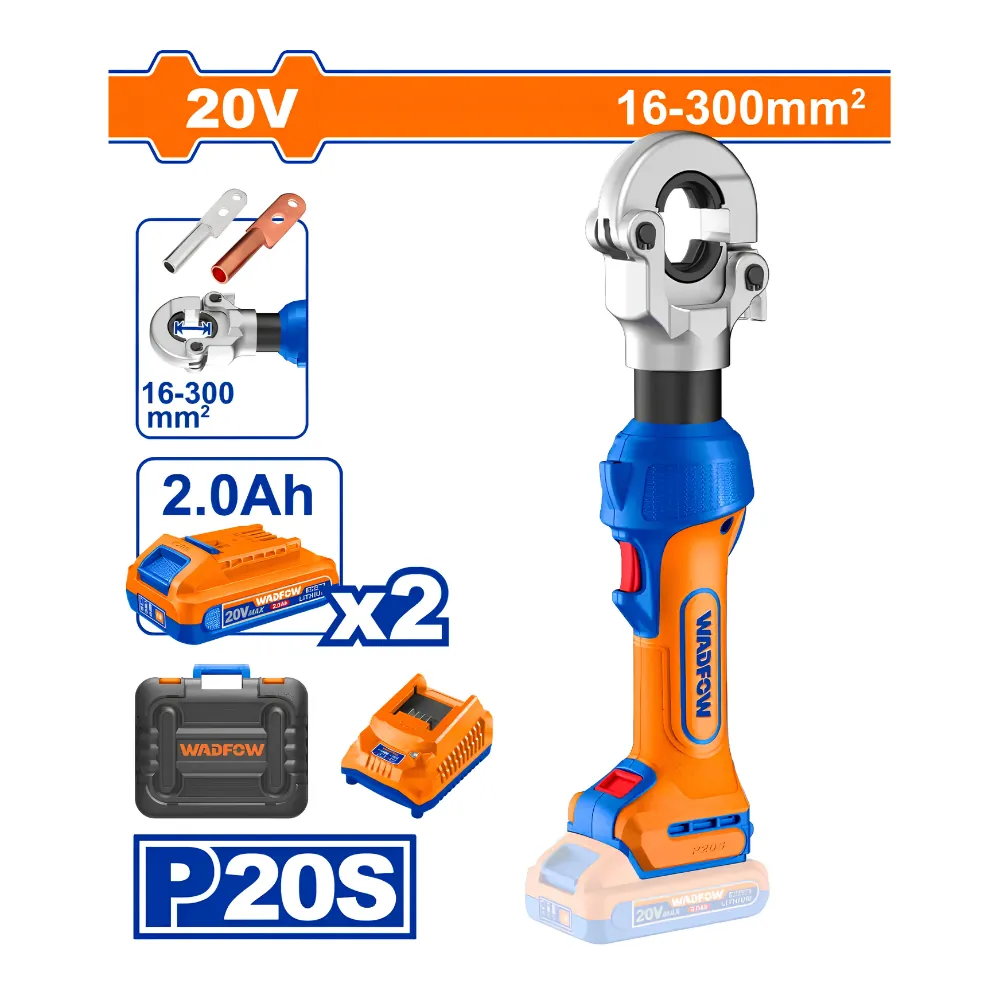 WADFOW Pince à sertir hydraulique sans fil 20V 16-300 mm² avec 2 batteries + 1 chargeur