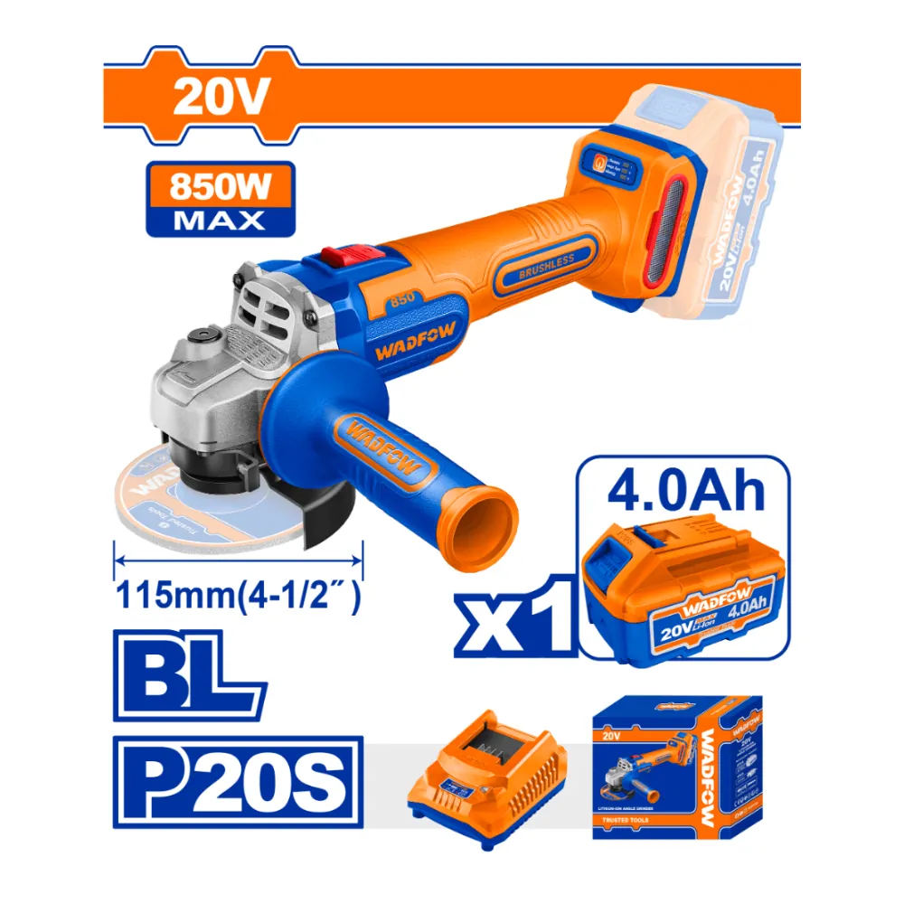 WADFOW Meuleuse angulaire sans fil 20V 850W avec 1 batterie 4A + 1 chargeur