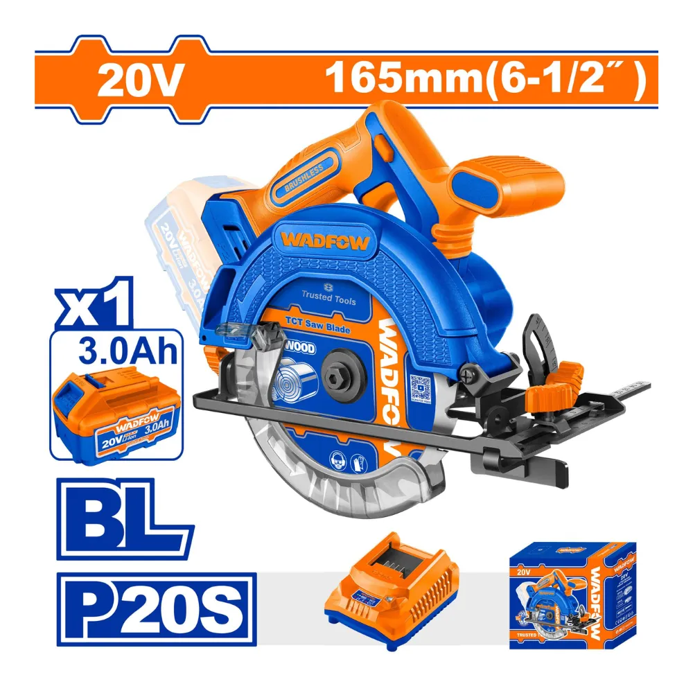 WADFOW Scie circulaire sans fil 20V avec 1 batterie 3A + 1 chargeur