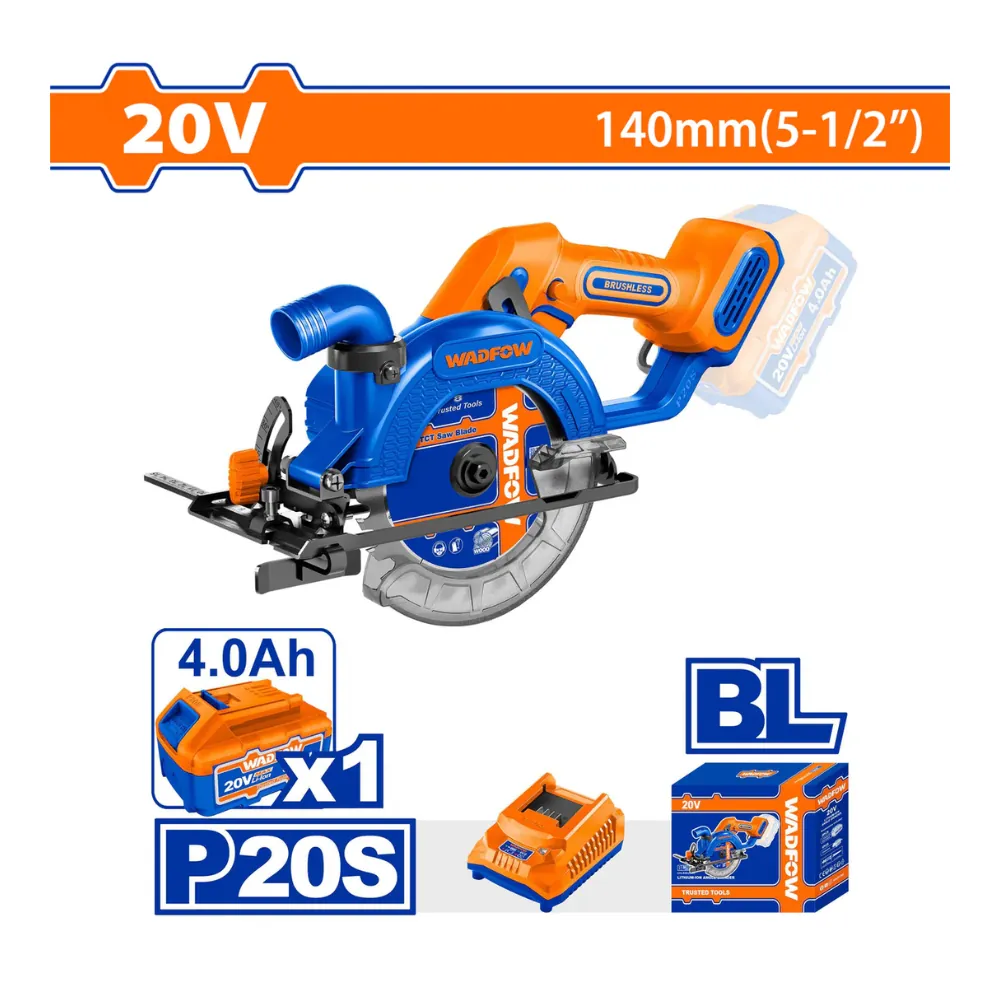 WADFOW Scie circulaire sans fil 20V 140mm avec 1 batterie 4A + 1 chargeur