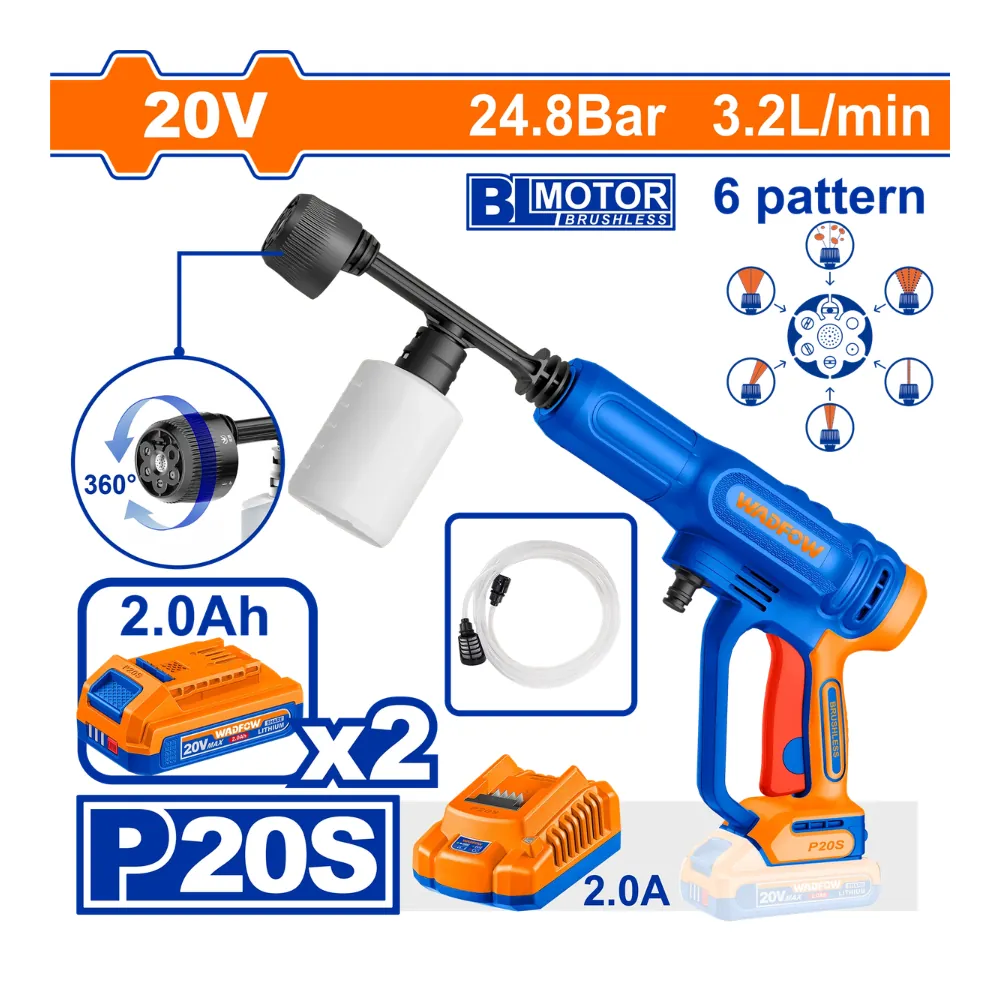 WADFOW Nettoyeur haut pression sans fil 20V 24.8Bar avec 2 batteries + 1 chargeur