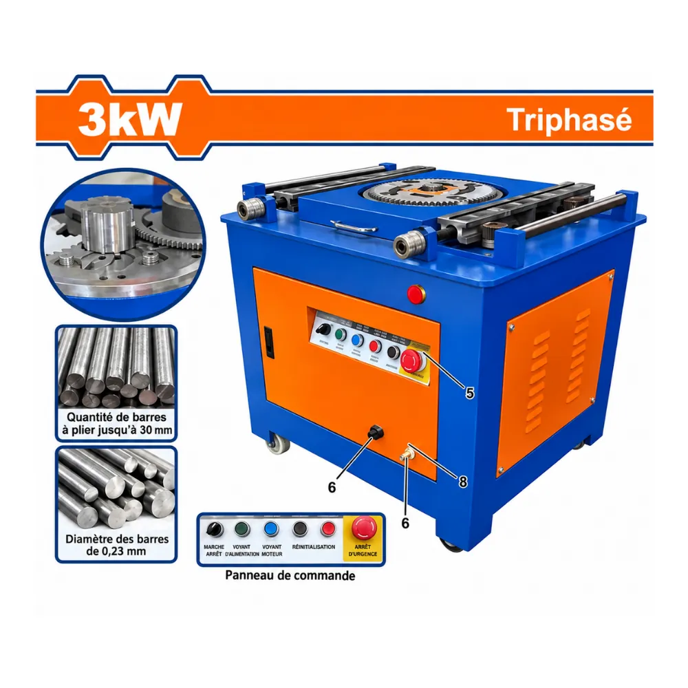 WADFOW Cintreuse électrique triphasée 3kW 380V pour fer à béton Ø6-36mm