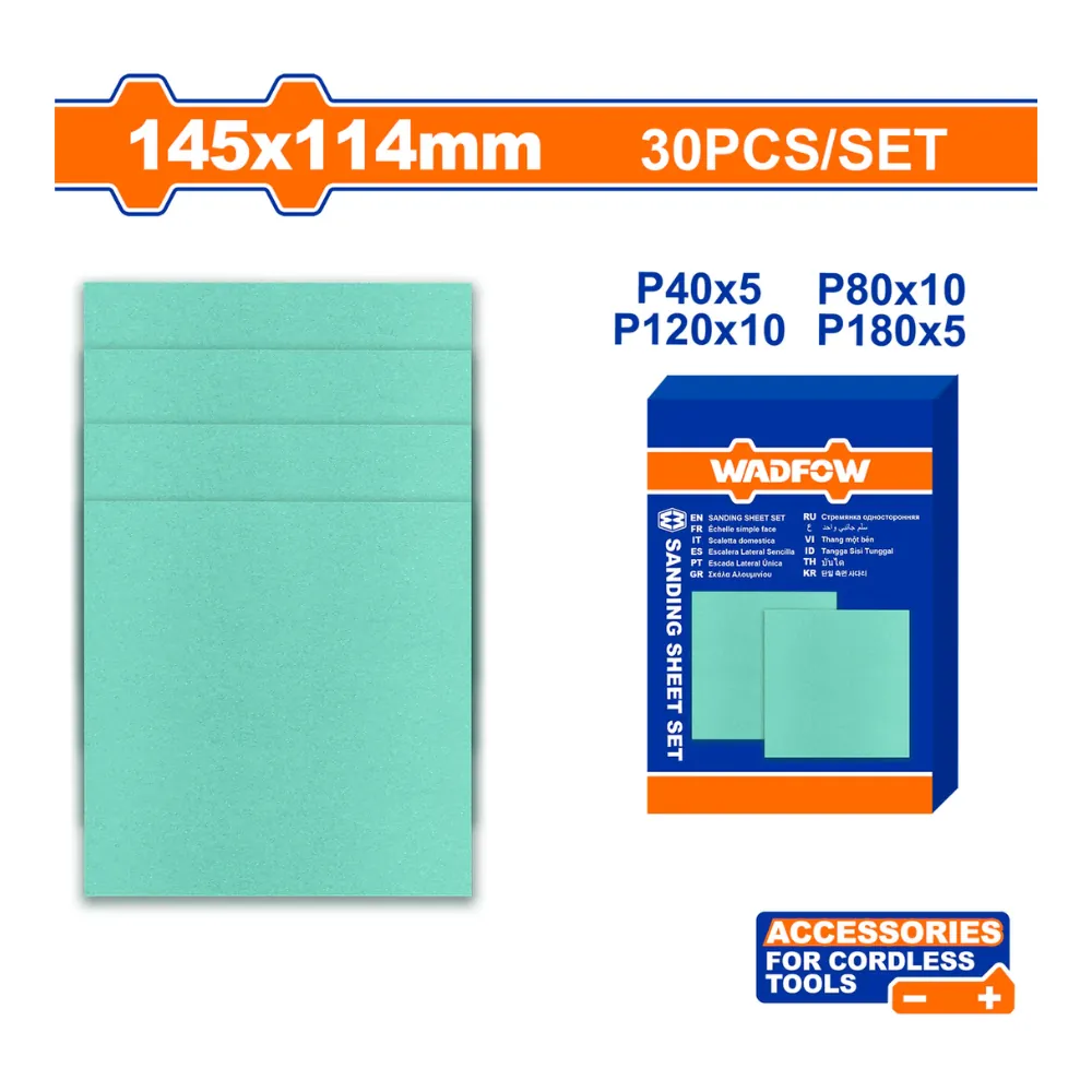 WADFOW Papier à poncer lot de 30pcs P40-P80-P120-P180