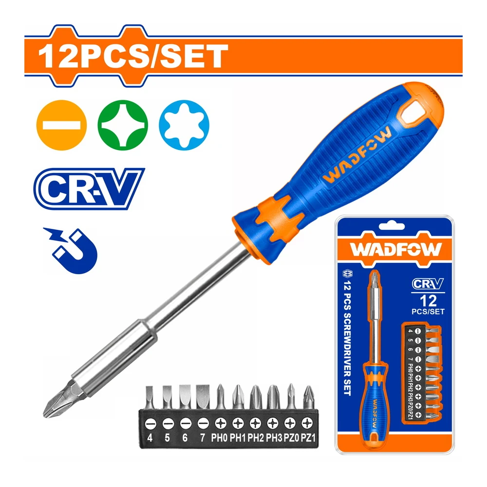 WADFOW Tournevis à 12 embouts 1/4″x25mm – 1/4″x100mm