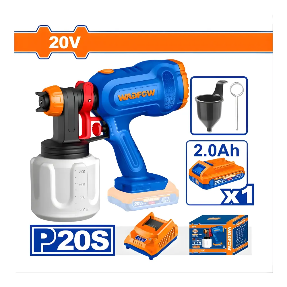 WADFOW Pistolet peinture sans fil 20V avec 1 batterie 2A + 1 chargeur