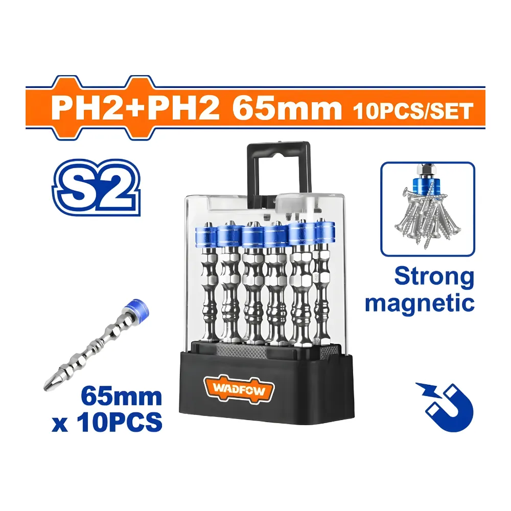 WADFOW Embout de vissage magnétique puissant 10pcs 65mm PH2+PH2