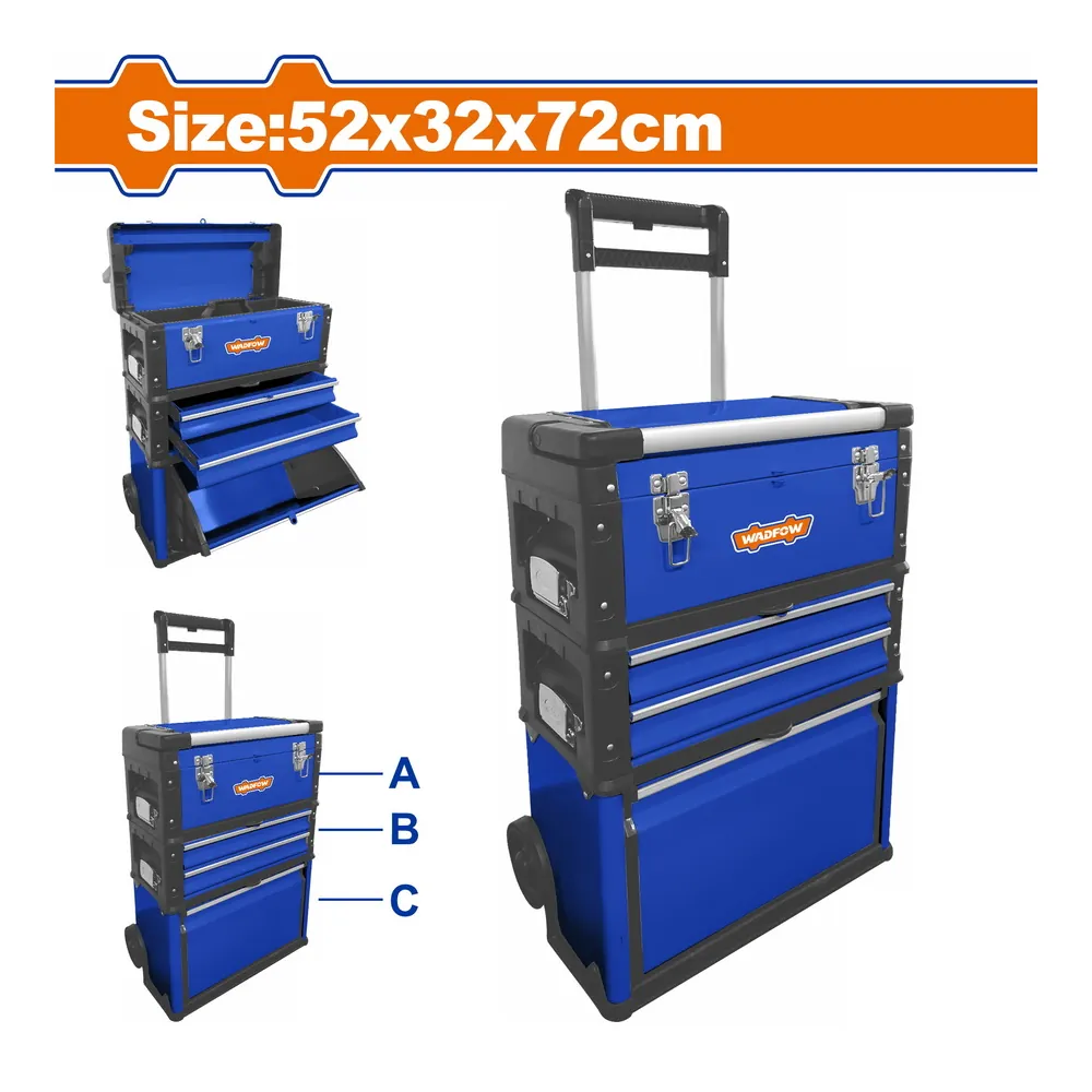 WADFOW Servante mobile à roulettes 3 compartiments modulable 520 x 320 x 720mm