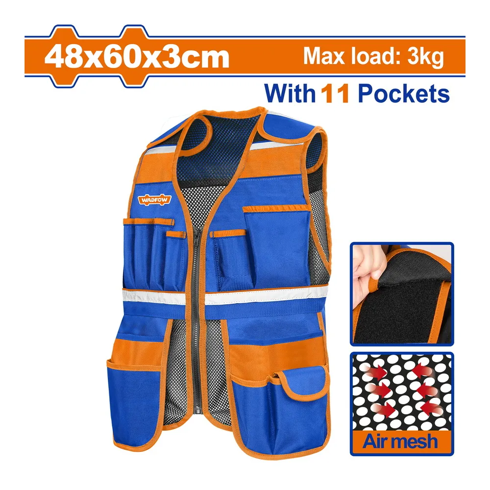 WADFOW Gilet à outils 11 poches 48 x 60 x 3cm ajustable