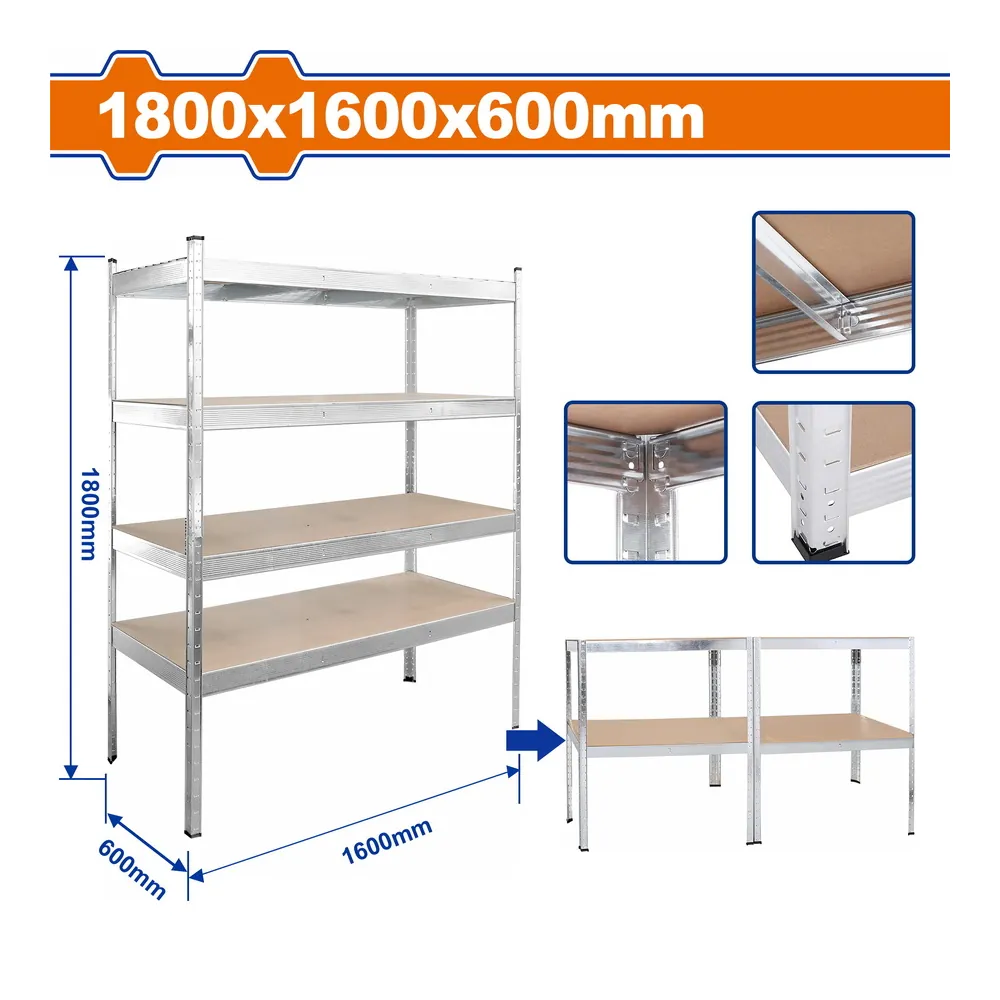 WADFOW Étagère métallique charge lourde 4 niveaux 2000kg 180 x 160 x 60cm