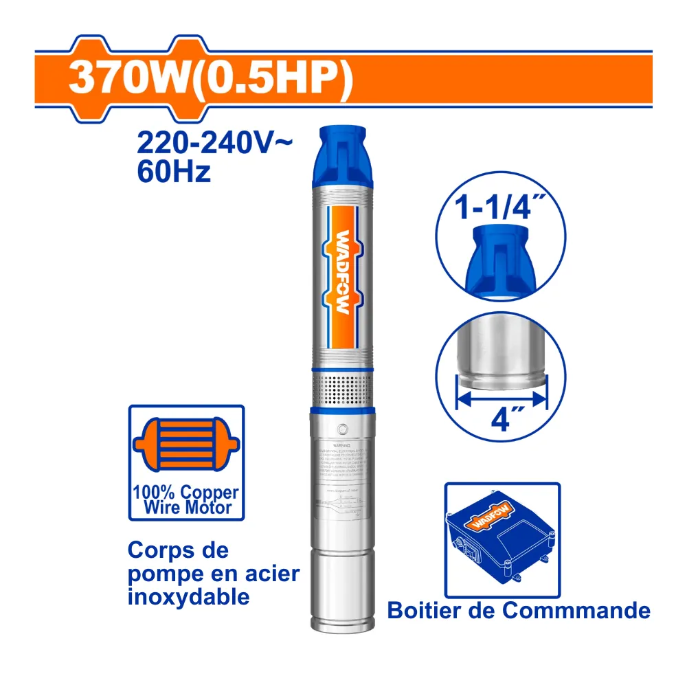 WADFOW Pompe immergée 370W 0.5HP 4″ avec boitier de commande