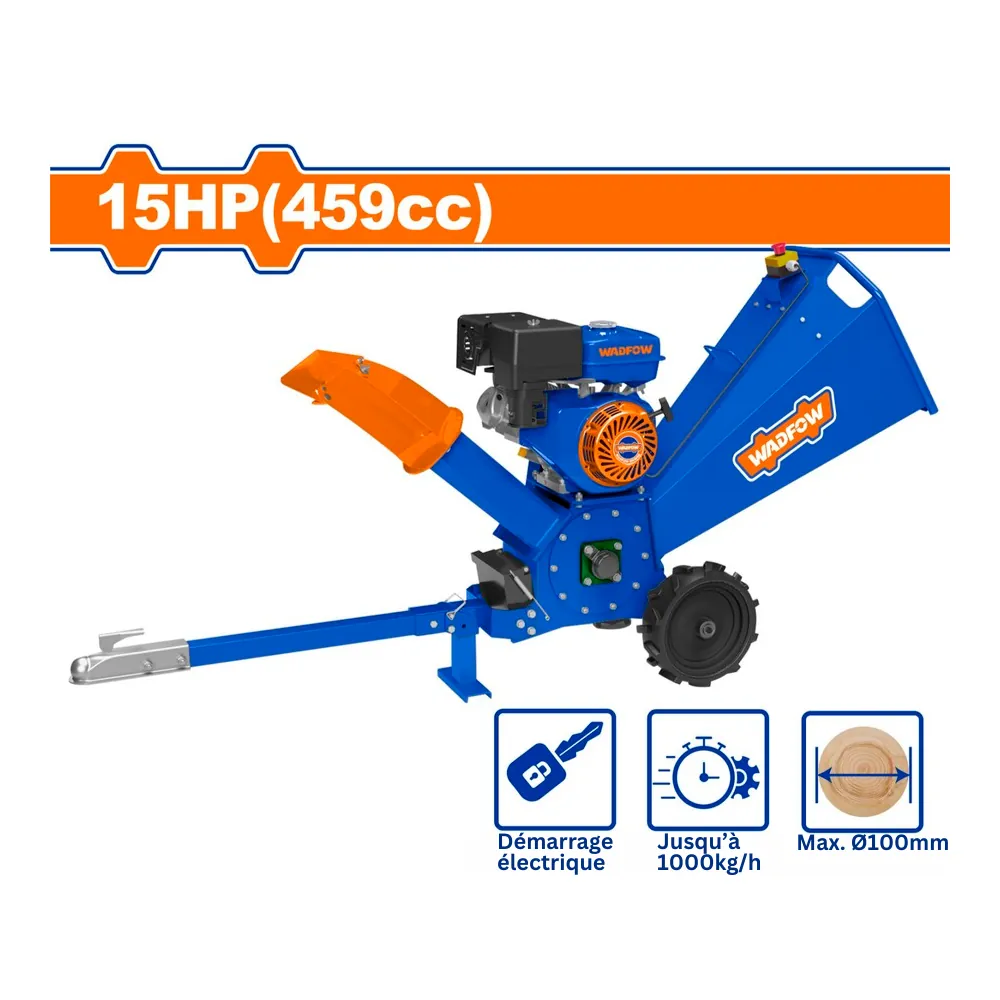 WADFOW Broyeuse à bois à essence 15HP 459cc 1000kg/h