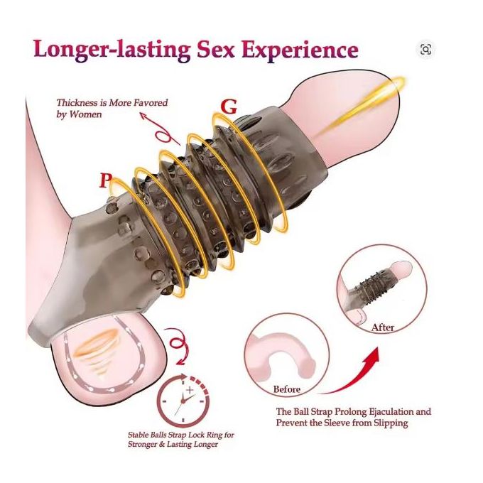 Anneau Pénien En Silicone Réutilisable Avec Manchon Pénien à Pointes Et Gode Pour Une érection Plus Forte Stimule Le Point G Facile à Nettoyer 18+-3