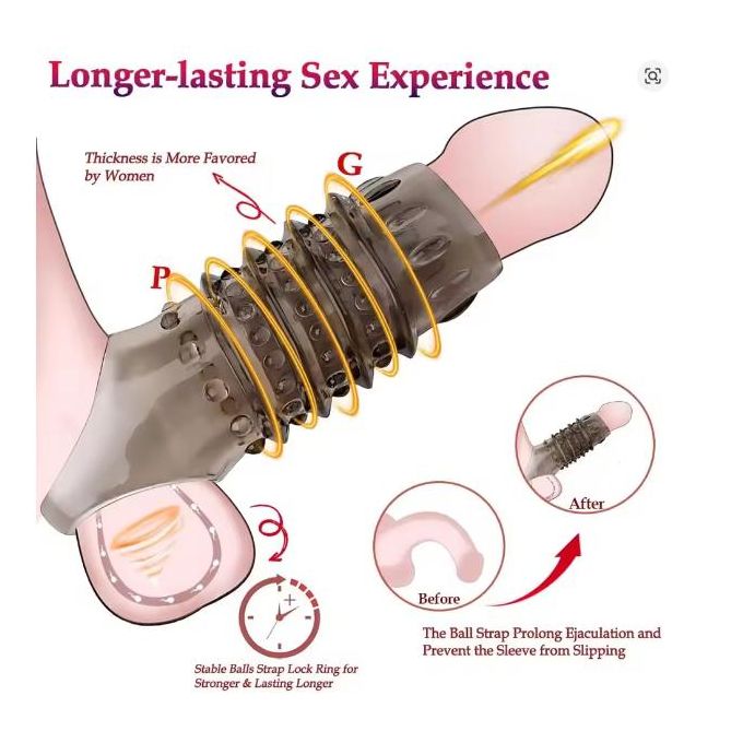 Anneau Pénien En Silicone Réutilisable Avec Manchon Pénien à Pointes Et Gode Pour Une érection Plus Forte Stimule Le Point G Facile à Nettoyer 18+-4