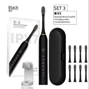 Brosse à Dents électrique Ultrasonique Rechargeable Par USB, Blanchissante Et Vibrante. Livrée Avec 8 Brosses De Rechange. Brosse à Dents électrique Pour Adultes - Noire