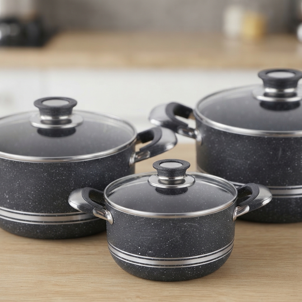 Casserole Pour Cuisine 3 Pièces Couverture Vitré + Poêle-3