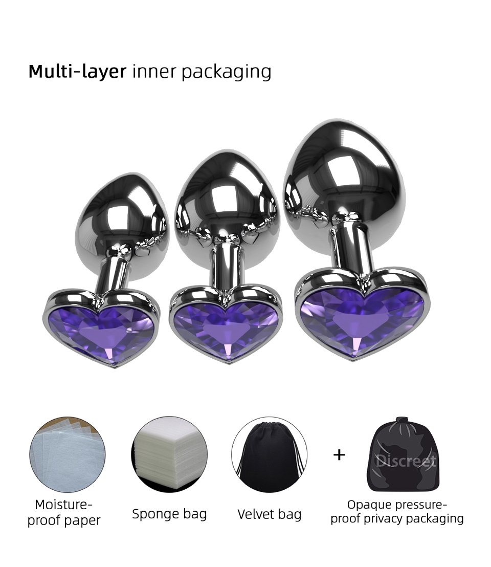 Ensemble de 3 pièces Bijoux Stimulateur Plug Anal en forme de cœur-14