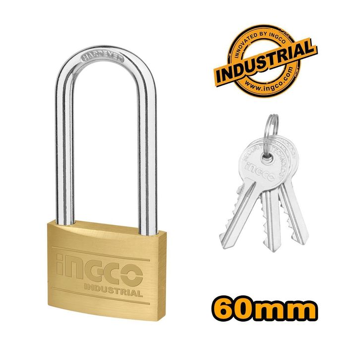Ingco Cadenas en laiton à anse longue et résistante 60mm DBPL0602L-4
