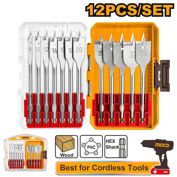 Ingco COFFRET DE 12 FORET A BOIS-TETE PLATE 8-32mm AKDL1206-1