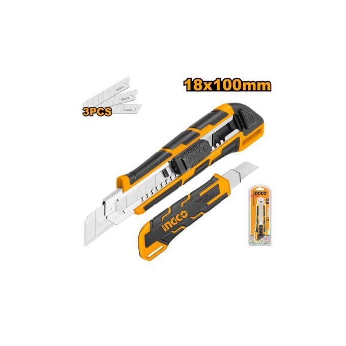 Ingco CUTTER A MOLETTE 18mm X 100mm - 167mm 3 Pcs SK5 Bl /  HKNS28035-1