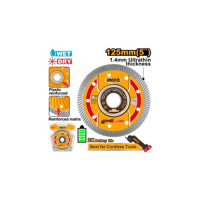 Ingco DISQUE DIAMANT ULTRA-FIN JANTE EN MAILLE 125*22,2* DMD051251-1