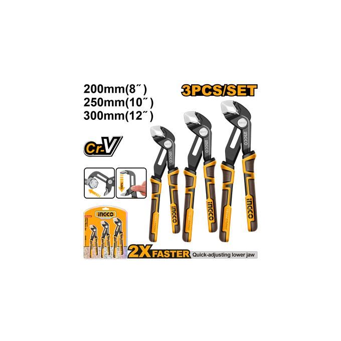 Ingco ensemble de 3 pince a pompe a ouverture rapide 8"+10"+12" hpps38318-1
