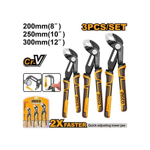 Ingco ensemble de 3 pince a pompe a ouverture rapide 8"+10"+12" hpps38318
