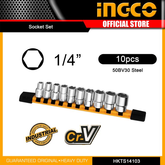 Ingco JEU DE 10 DOUILLES STANDARD 1/4"-5 -14mm-1