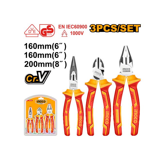 Ingco JEU DE 3 PINCES ELECTRICIEN ISOLEE 1000V (8"-6" -6 )   HIKPS28318-1