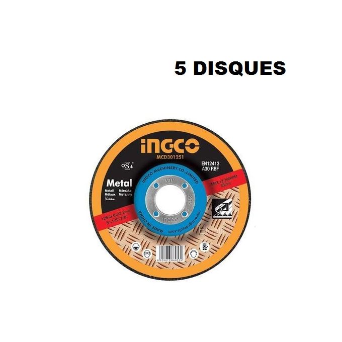 Ingco Jeu De 5 Disques à Tronçonner 125 X 22.2 X 3.0Mm-1