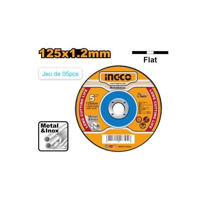 Ingco Jeu De 5 Disques Disque à Tronçonner 125 X 22.2 X 1.2Mm Acier       MCD121251-1