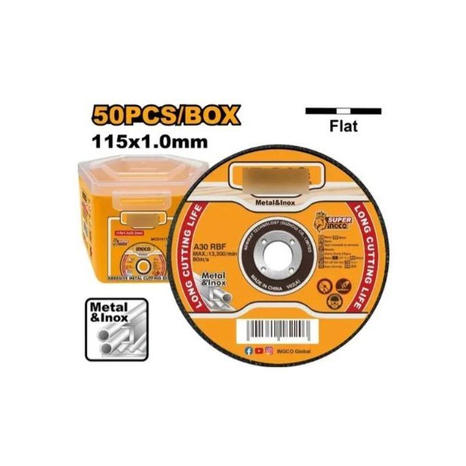 Ingco JEU DE 50 DISQUE A TRANCONNER 115*1MM  FLAT CENTRE / MCD1011550-1