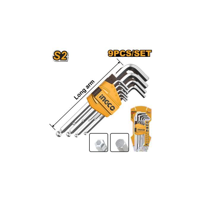 Ingco Jeu De Cles Males Longues Tetes Spheriques En Etui 9Pcs 1.5 à 10Mm    HHK12091-1