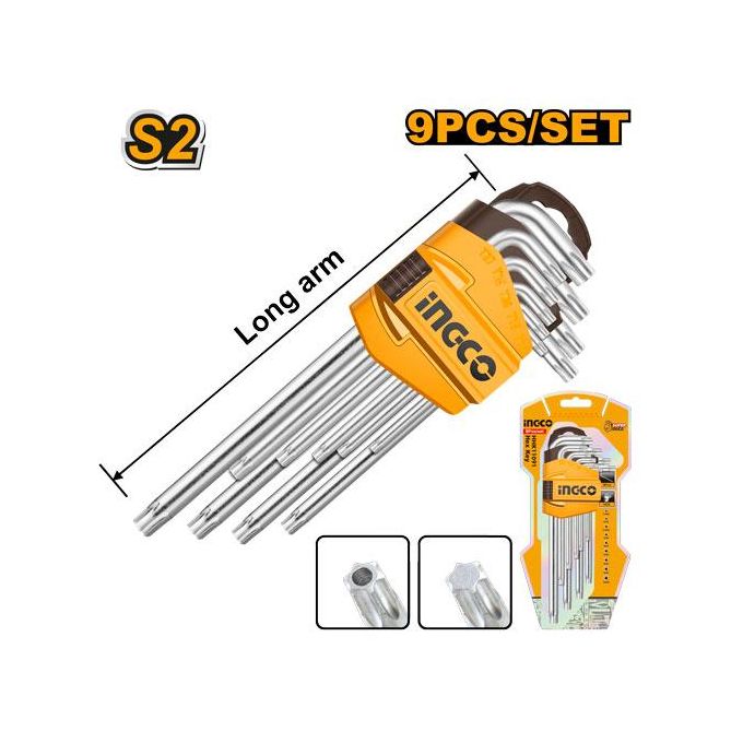 Ingco Jeu De Cles Males Torx Longues En Etui 9Pcs (T10 à T50)  HHK13091-1