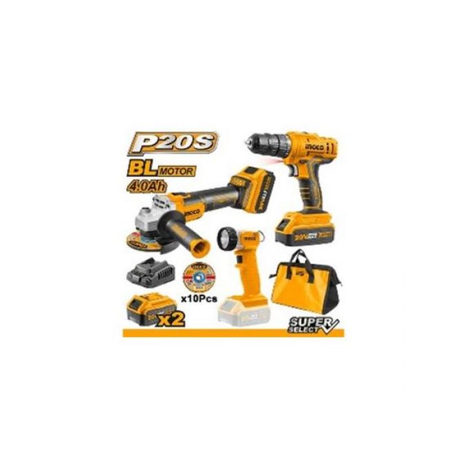 Ingco KIT 2PCS 20V PERCEUSE+ MEULEUSE+LAMPE CKLI2048-1