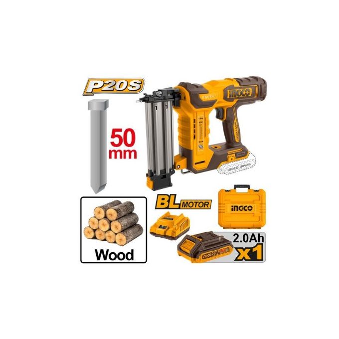Ingco KIT DE CLOUEUR SANS FIL 50MM +1BAT2AH+1CHARG+AGRAF     CBNLI5008-1