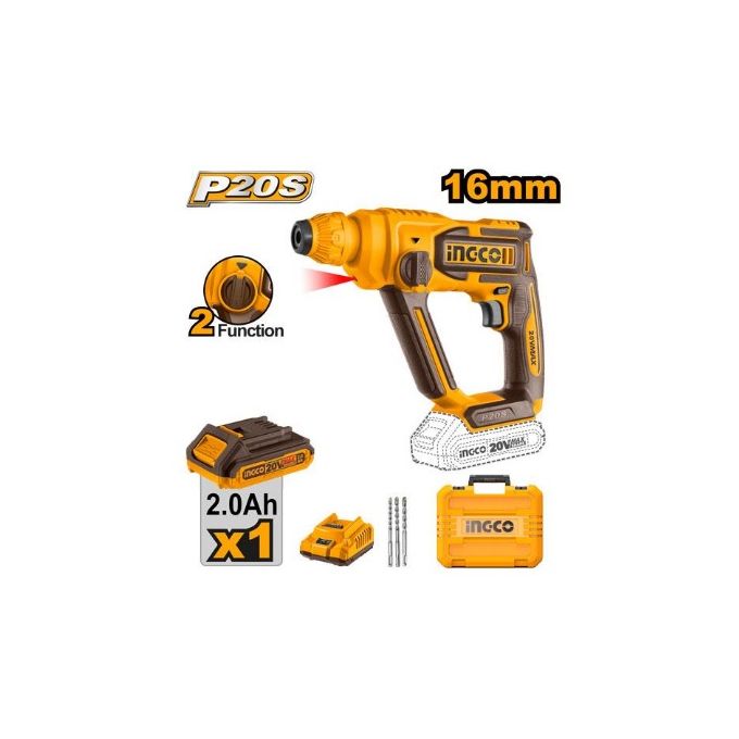 Ingco MARTEAU PERFORATEUR 20V-16MM- 850rpm+1BATT 2Ah+1CH     CRHLI201681-1