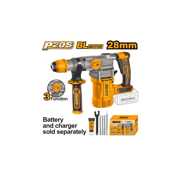 Ingco MARTEAU PERFORATEUR 28MM BATTERIE 4A ET 1 CHARGEUR +ACC / CRHLI20288-1