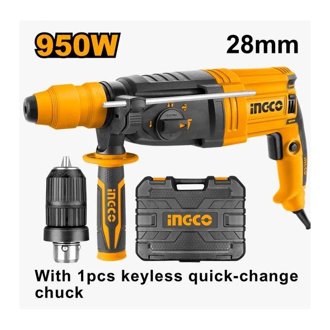 Ingco MARTEAU PERFORATEUR 950W/28mm+MANDRIN+3F ORETS+2BUR  RGH95282-1